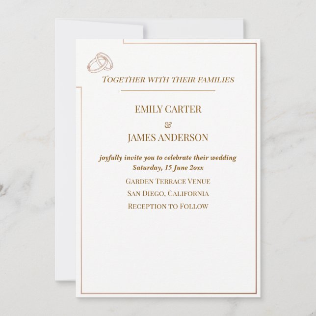 Invitation Elegant Minimalist Wedding Template with Rings (Devant)