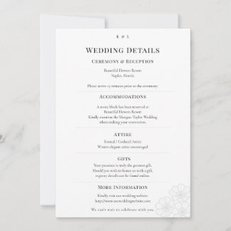 Invitation Elegant Minimalist Winter Wedding Details Card