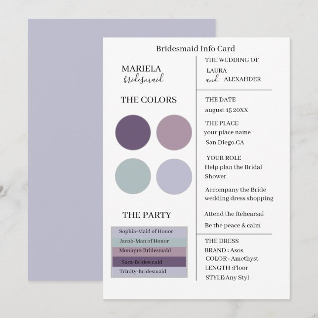 Invitation Élégant minimaliste Améthyste Bridesmaid Invitatio (Devant / Derrière)