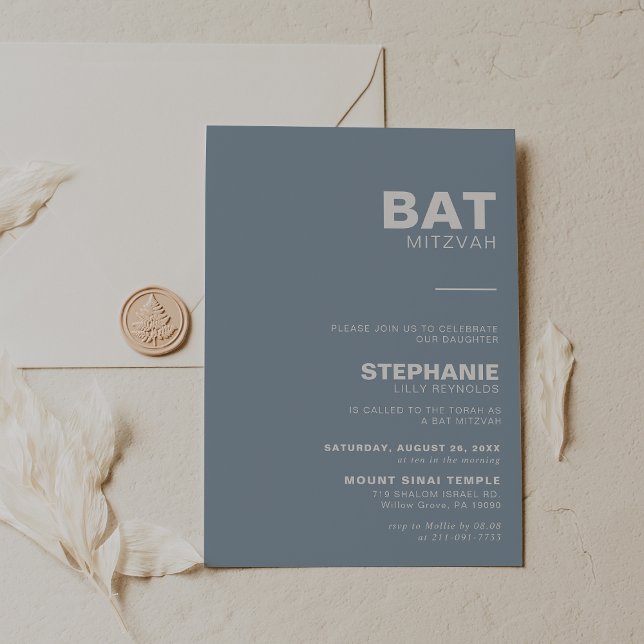 Invitation Élégant minimaliste Bat mitzvah bleu (Créateur téléchargé)