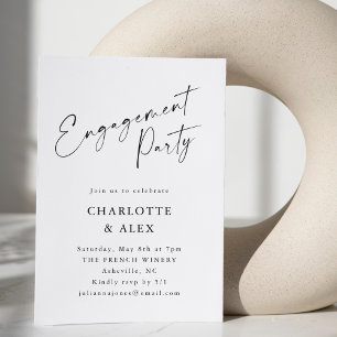 Invitation Élégant minimaliste Black Script Engagement Party