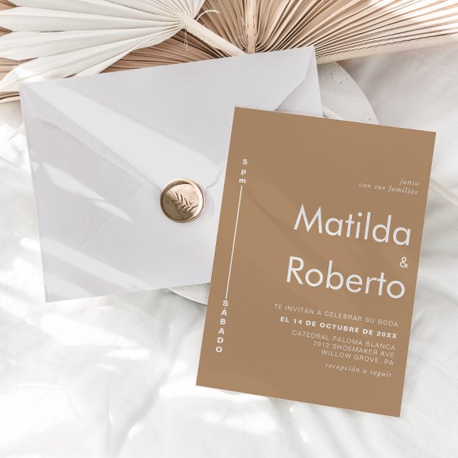Invitation Élégant minimaliste Brown Boda Mariage (Créateur téléchargé)