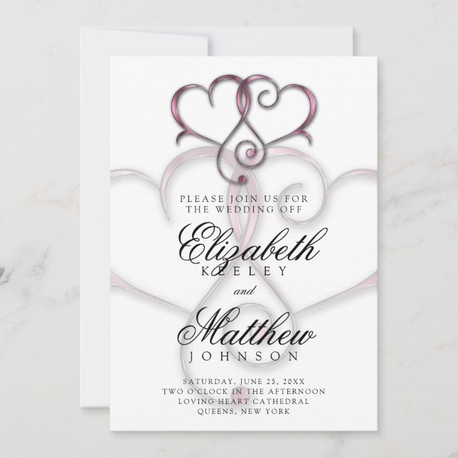 Invitation Élégant Minimaliste Cœur Rose (Devant)
