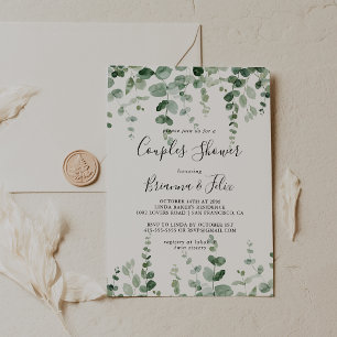 Invitation Elégant minimaliste Eucalyptus Couples Douche