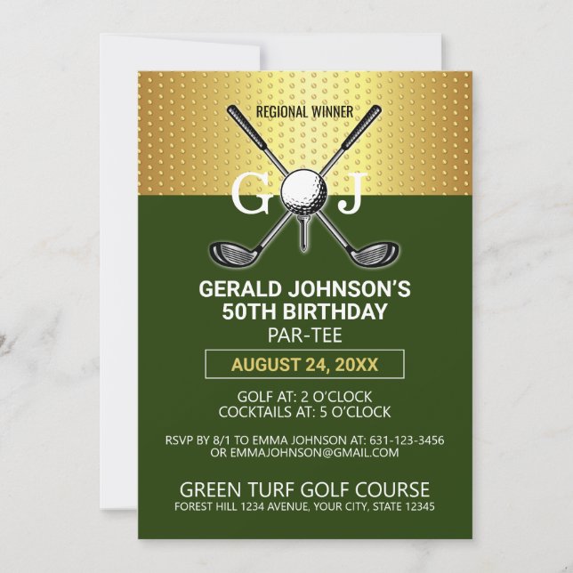 Invitation Élégant minimaliste Golf Monogramme Conception (Devant)