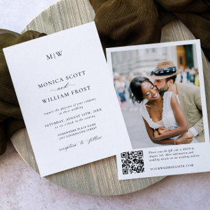 Invitation Élégant minimaliste Mariage photo code QR