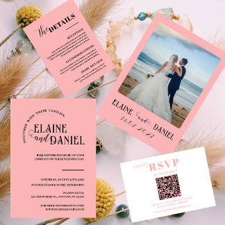 Invitation Élégant minimaliste Mariage photo rose