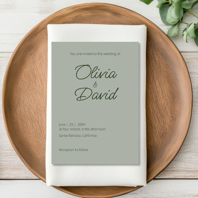 Invitation Élégant minimaliste Mariage vert Sage (Créateur téléchargé)