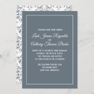 Invitation Élégant minimaliste moderne Dusty Blue Damask