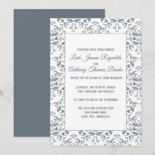 Invitation Élégant minimaliste moderne Dusty Blue Damask