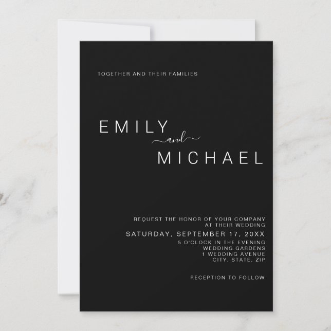 Invitation Élégant minimaliste moderne Mariage noir (Devant)