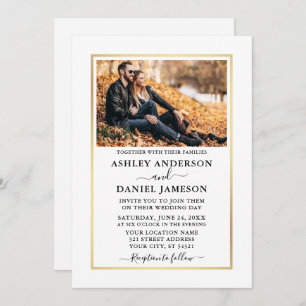 Invitation Élégant minimaliste moderne Mariage photo en or bl