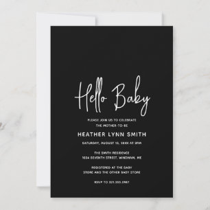 Invitation Élégant minimaliste moderne noir Hello Baby shower