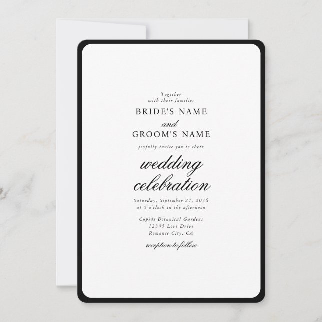 Invitation Élégant minimaliste noir blanc Mariage (Devant)