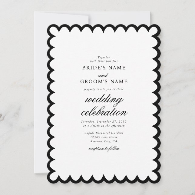 Invitation Élégant minimaliste noir blanc Mariage (Devant)