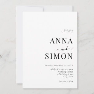 Invitation Élégant minimaliste noir blanc Mariage tout-en-un