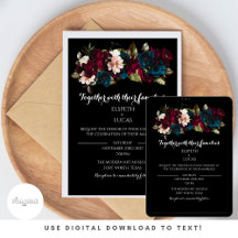 Élégant minimaliste noir et Mariage floral