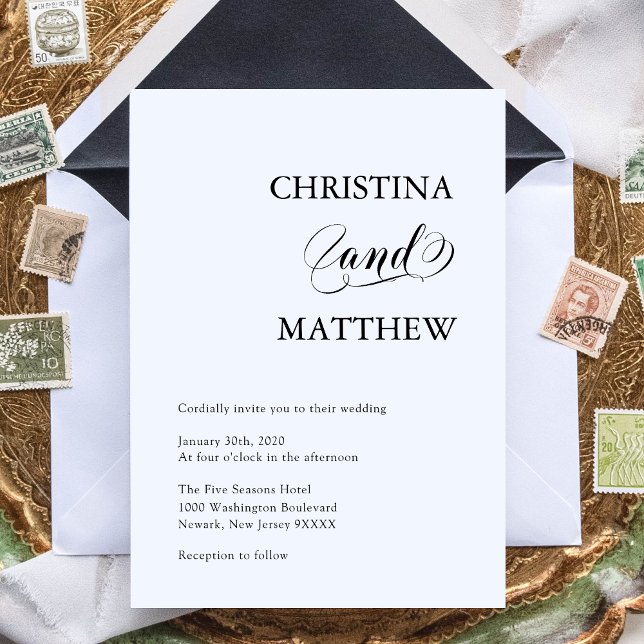 Invitation Élégant minimaliste noir Mariage blanc (Créateur téléchargé)