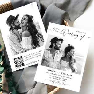 Invitation Élégant minimaliste photo Mariage QR code 2 PHOTO