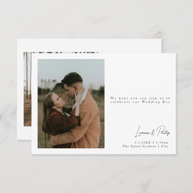 Invitation Élégant minimaliste photo script manuscrit (Devant / Derrière)