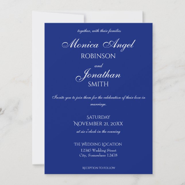 Invitation Élégant minimaliste Royal Bleu Mariage photo (Devant)