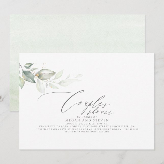 Invitation Elégant minimaliste Verdure Couples Douche (Devant / Derrière)