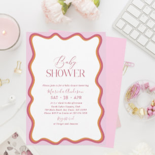 Invitation Elégant minimaliste Wavy Hot Pink et Orange Waterc