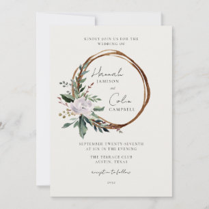 Invitation Élégant minimaliste Wreath hiver blanc vert