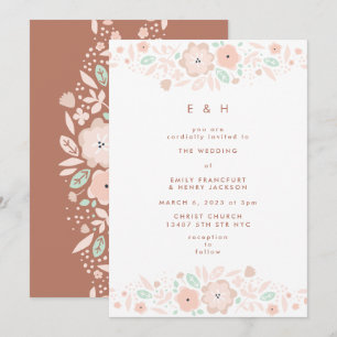 Invitation Elégant Mint Terracotta Boho Mariage de petites fl