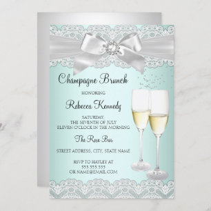 Invitation Elégant Mint White Lace Champagne Brunch Invitatio
