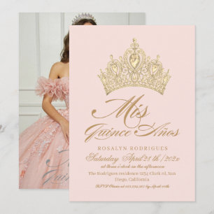 Invitation Elégant Mis Quince Anos Pink Gold Photo