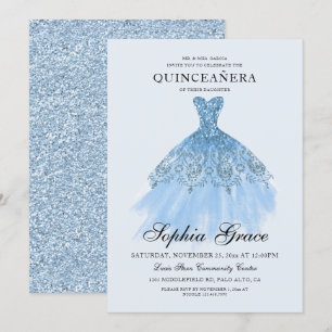 Invitation Elégant Mis Quince Parties scintillant bleue Quinc