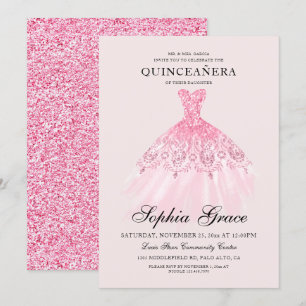 Invitation Elégant Mis Quince Parties scintillant rose Quince