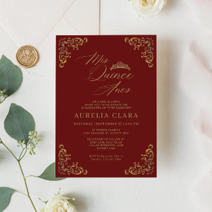 Invitation Elégant Mis Rouge Or Vintage Quince Quinceañera