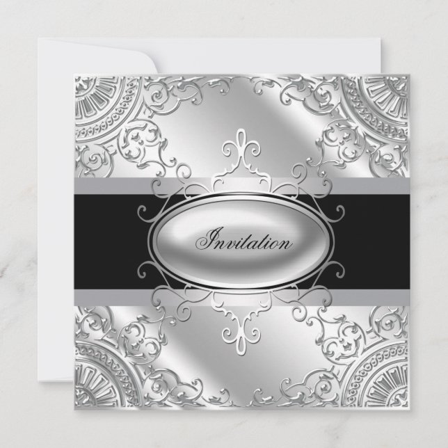 Invitation Élégant Modèle d'invitation Black and Silver Party (Devant)