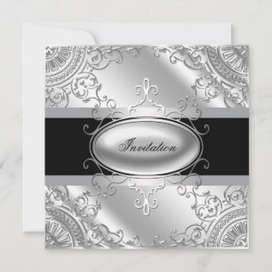 Invitation Élégant Modèle d'invitation Black and Silver Party