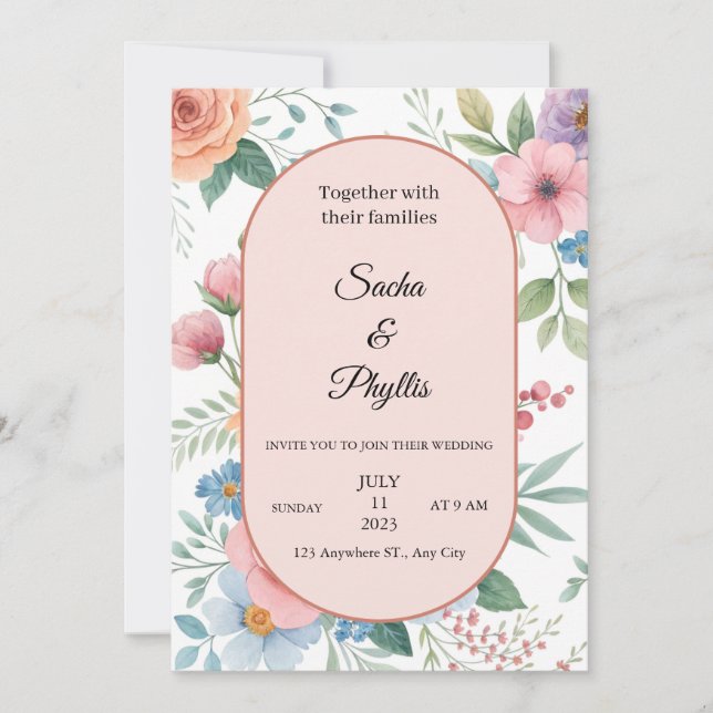 Invitation Élégant Modèle Floral (Devant)