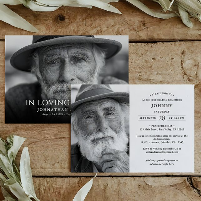 Invitation Elegant Modern 2-Photo Funeral/Memorial Service (Créateur téléchargé)