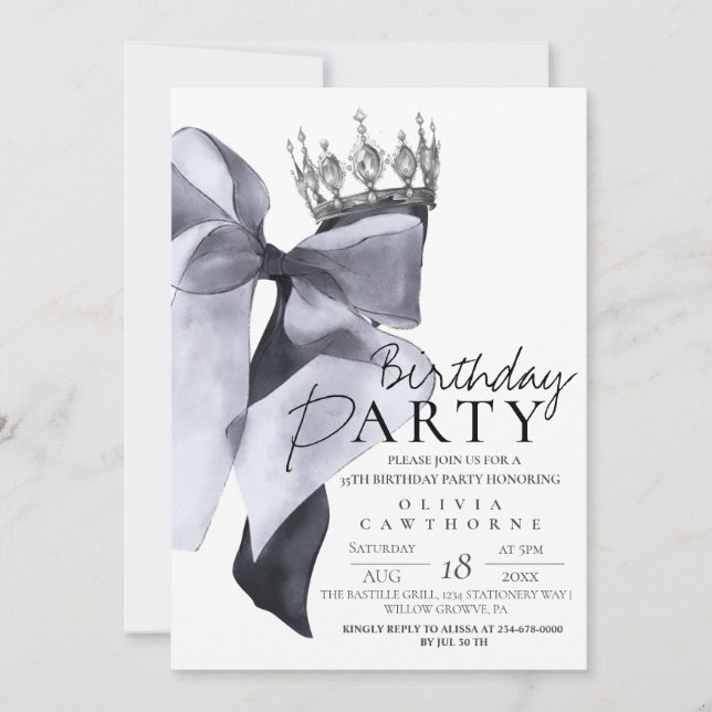 Invitation Elegant Modern Black Bow Birthday Party  (Devant)