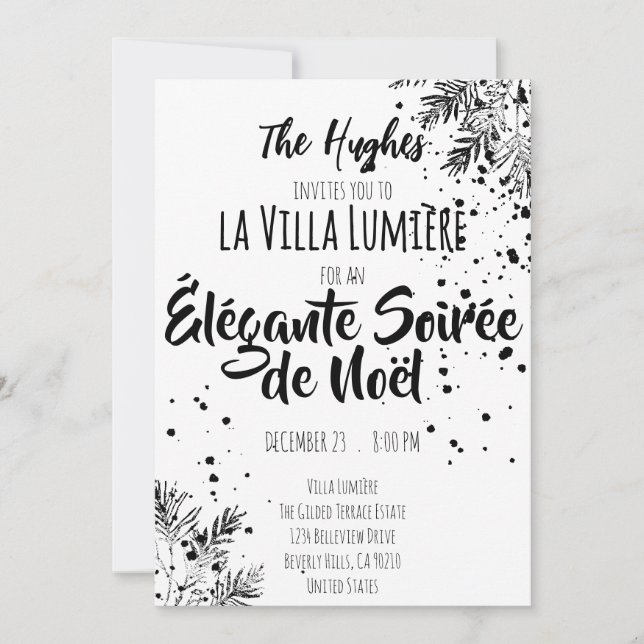 Invitation Elegant Modern Black & White Christmas Invite (Devant)