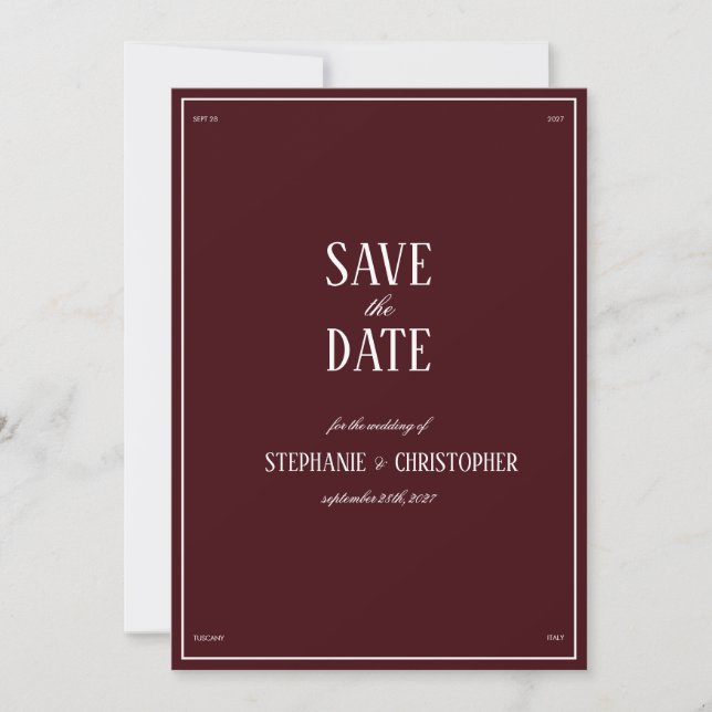 Invitation Elegant Modern Burgundy Wedding (Devant)