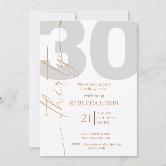Invitation Elegant Modern Calligraphy 30 Adult Birthday (Devant)