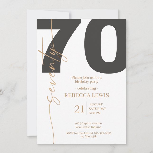 Invitation Elegant Modern Calligraphy 70th Adult Birthday (Devant)