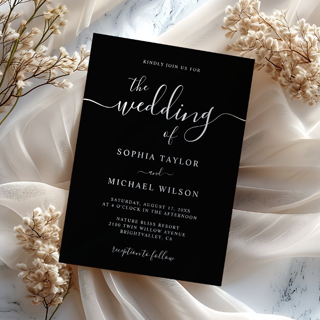 Invitation Elegant Modern Calligraphy Black & White Wedding (Créateur téléchargé)