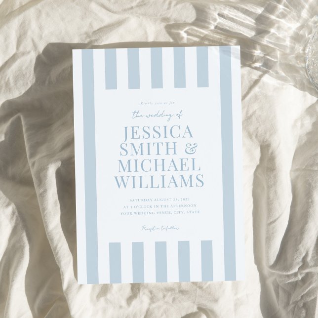 Invitation Elegant Modern Dusty Blue Striped Wedding (Créateur téléchargé)