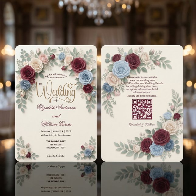 Invitation Elegant Modern Floral All In One QR Code Wedding (Créateur téléchargé)