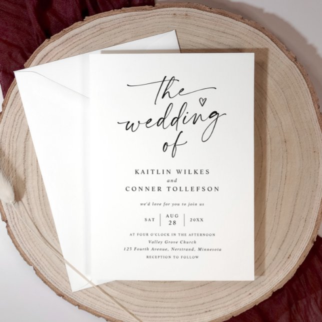 Invitation Elegant Modern Handwriting Black & White Wedding (Elegant handwriting modern wedding invitation with hand drawn heart)