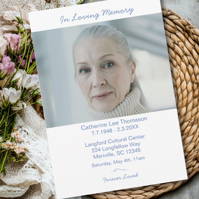 Invitation Elegant Modern Photo Dusty Blue Funeral (Elegant Modern Photo Dusty Blue Funeral Invitation
)