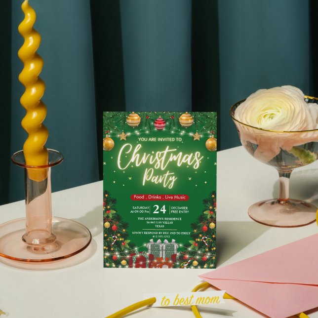 Invitation Elegant Modern Plaid Green Christmas Party  (Elegant Modern Plaid Green Christmas Party Invitation)