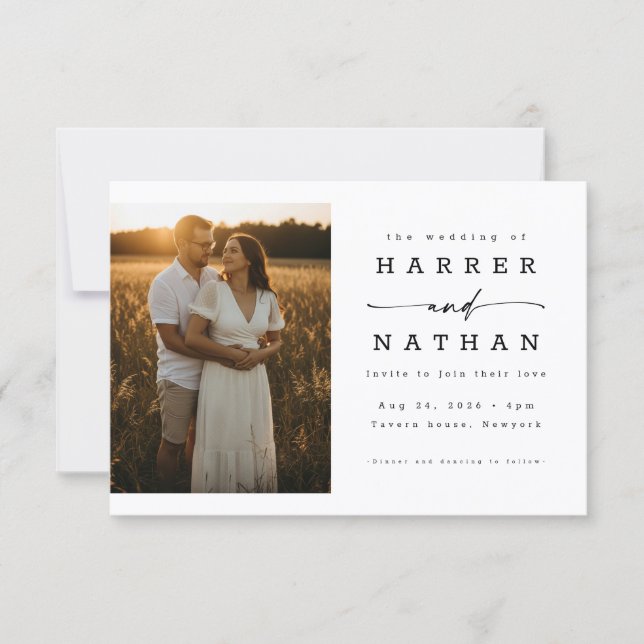 Invitation Elegant Modern Script Photo QR Code Wedding (Devant)